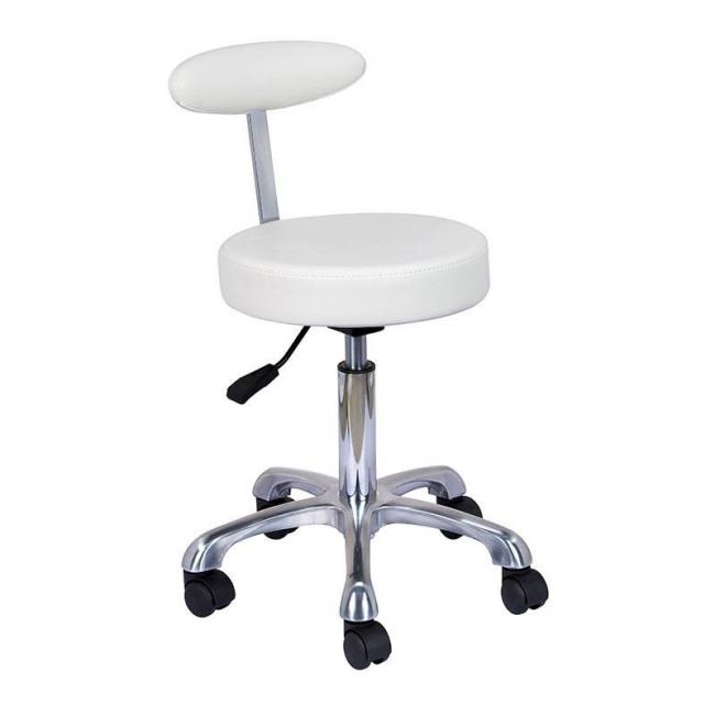 Tabouret &agrave; roulettes avec dossier Blanc