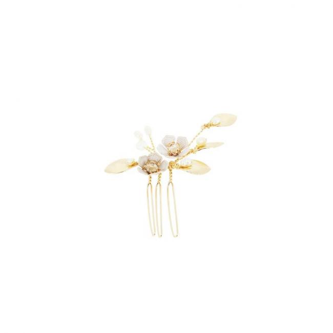Peigne barrette &agrave; fleurs dor&eacute;es