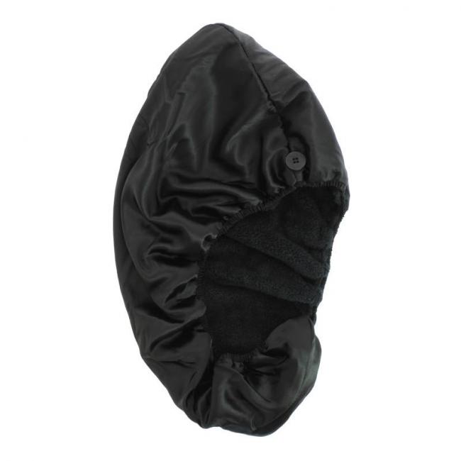 Serviette r&eacute;versible cheveux microfibre et satin Noire