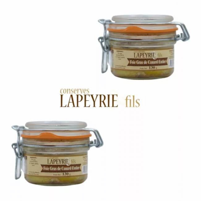 Lot de 2 Foies gras de canard entier du Sud-Ouest en bocaux de 130 g.