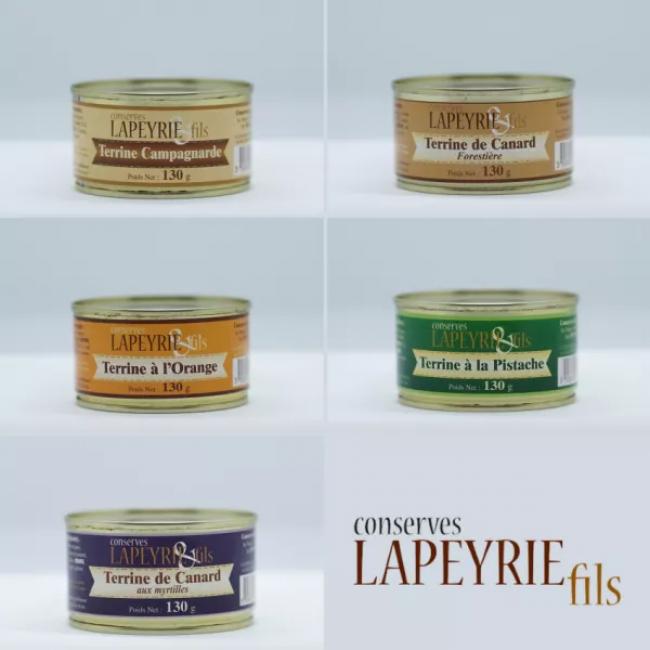 Lot de 5 Terrines artisanales (Forestière, Orange, Myrtilles, Pistache et campagnarde)