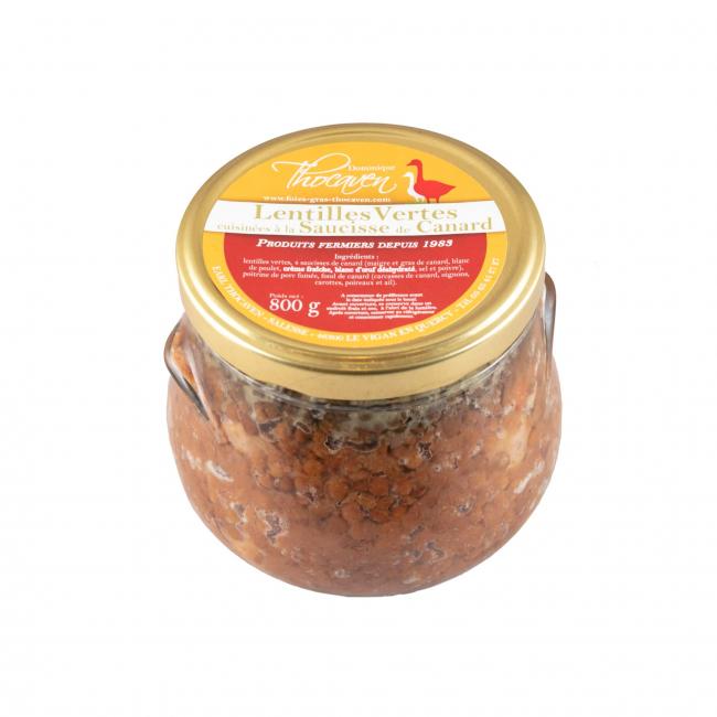 Lentilles vertes cuisinées à la saucisse de canard