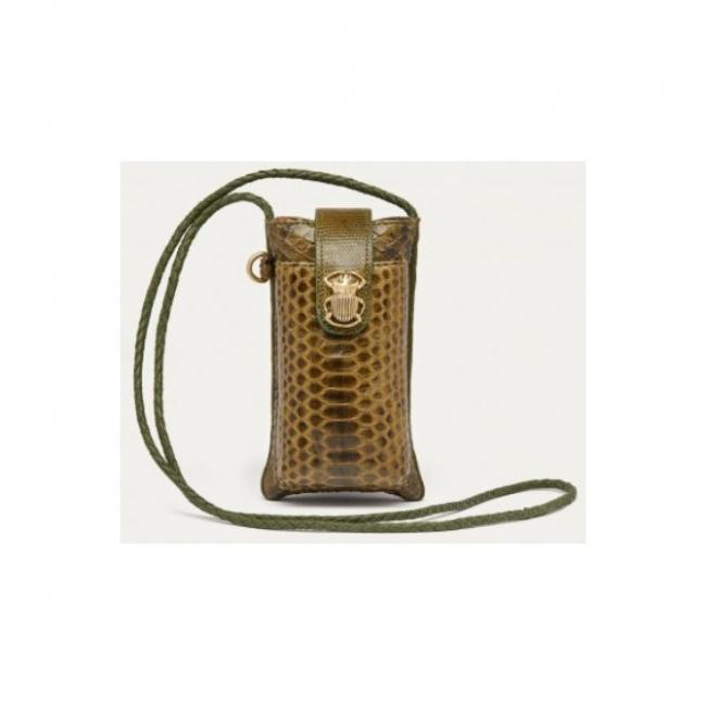 Etui Double Marcus Python et Cuir Suédé kaki