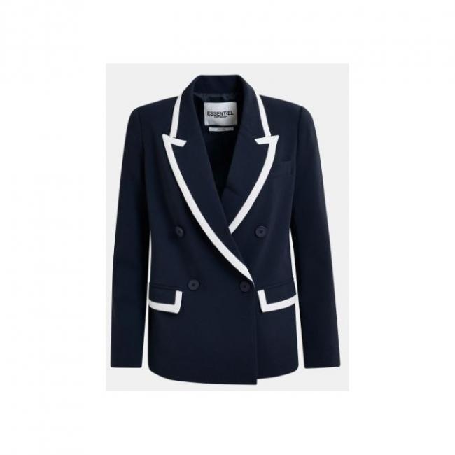 Blazer croisé blanc cassé et rouge à bords contrastés