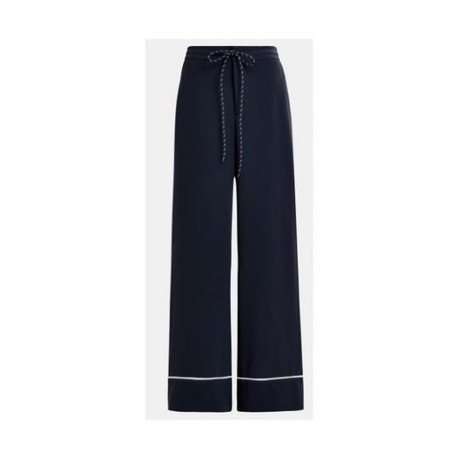 Pantalon large bleu foncé et blanc à bord contrasté