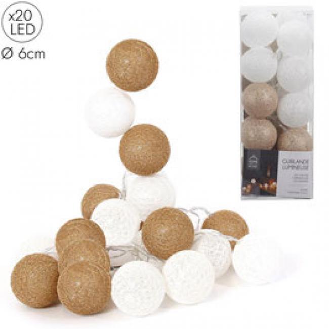 GUIRLANDE BOULE BLANC DORE 20 LED
