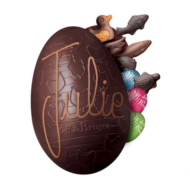 Oeuf 15 cm en chocolat noir garni avec personnalisation