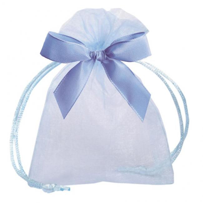 POCHETTE ORGANDI BLEU CIEL AVEC RUBAN