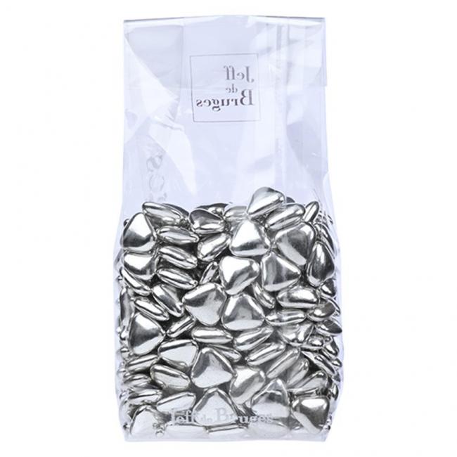 Sachet Petits cœurs Argent décor chocolat noir