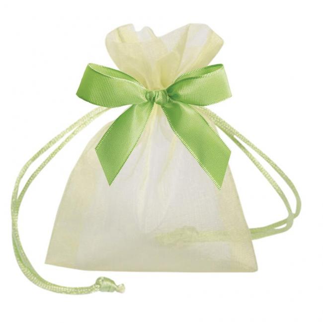 POCHETTE ORGANDI VERT TILLEUL AVEC RUBAN