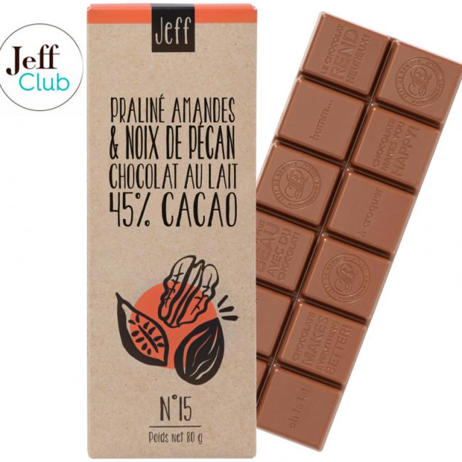 Tablette N°15 praliné amande crème de noix de pécan chocolat au lait 45%