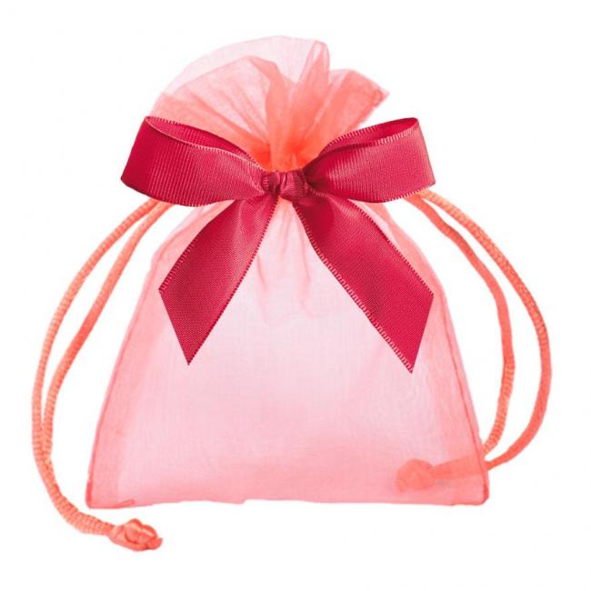 POCHETTE ORGANDI ROUGE PASTEQUE AVEC RUBAN