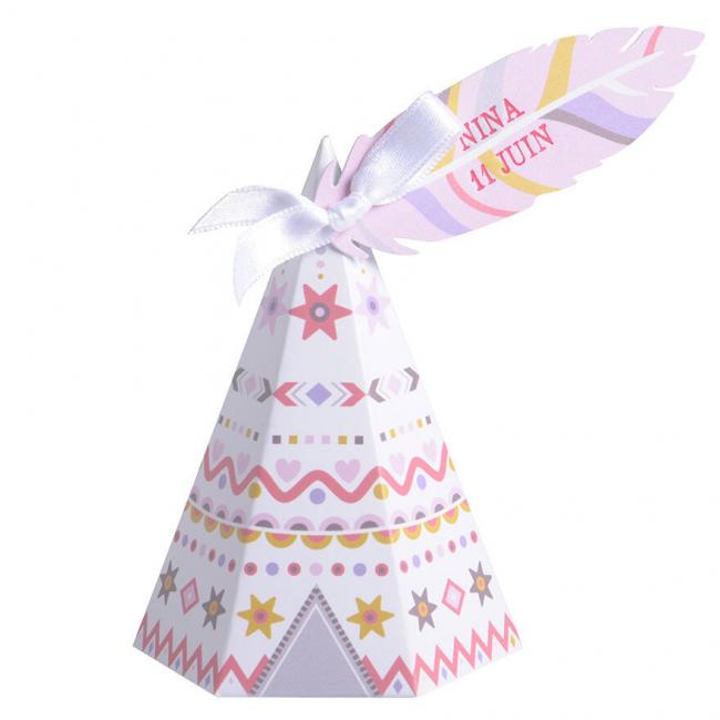 TIPI ROSE ETIQUETTE PLUME INDIENNE