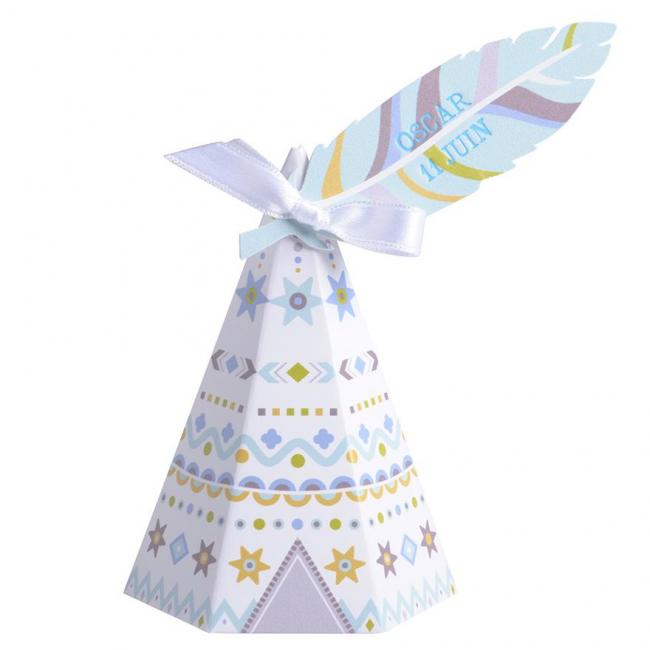 TIPI BLEU ETIQUETTE PLUME INDIENNE