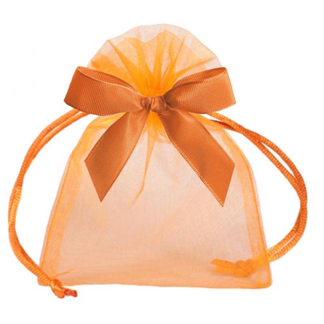 POCHETTE ORGANDI ABRICOT AVEC RUBAN