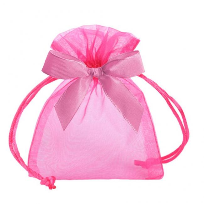 POCHETTE ORGANDI ROSE FUCHSIA AVEC RUBAN