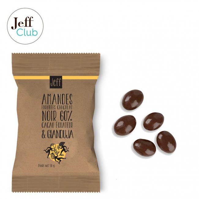 Amandes chocolat noir 60 % et gianduja 50 g