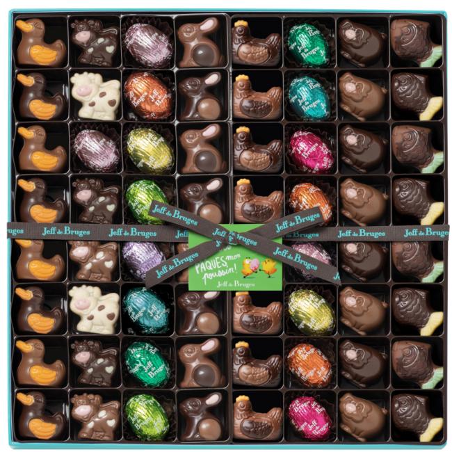 Boite de 64 animaux et oeufs en chocolat fourrés