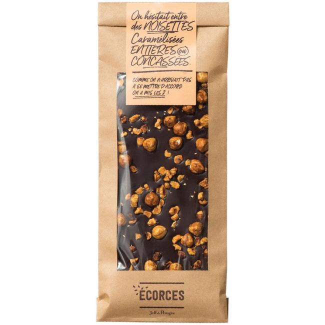 Écorce chocolat noir 70% et noisettes caramélisées