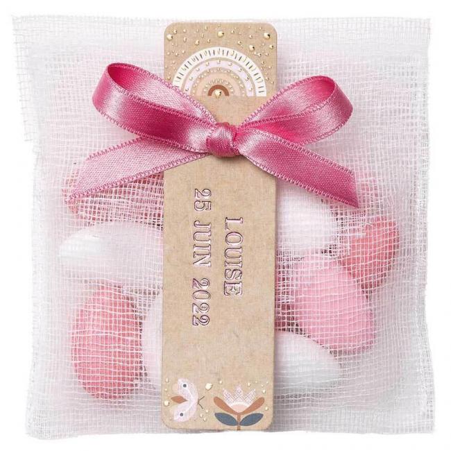 OREILLER TARLATANE ETIQUETTE ARC EN CIEL ROSE