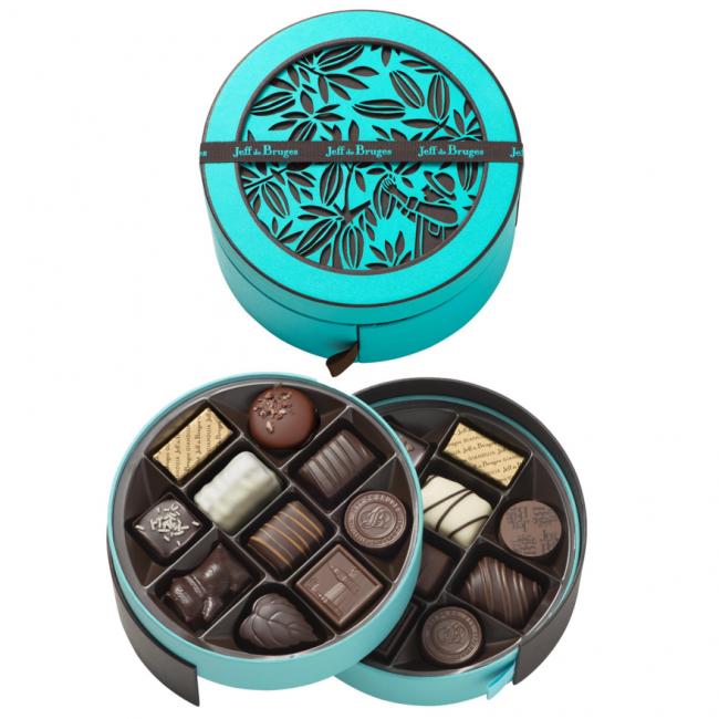 Boite ronde bleue 20 chocolats assortis..