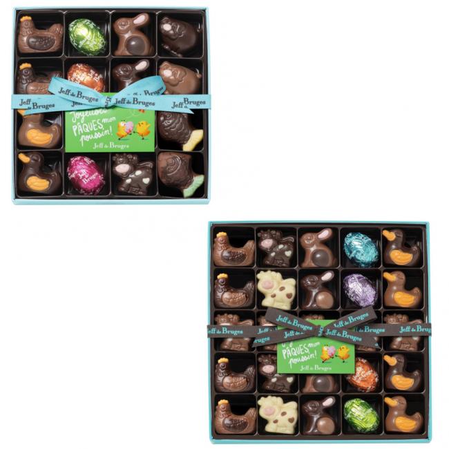 Boite animaux et oeufs fourrés en chocolat