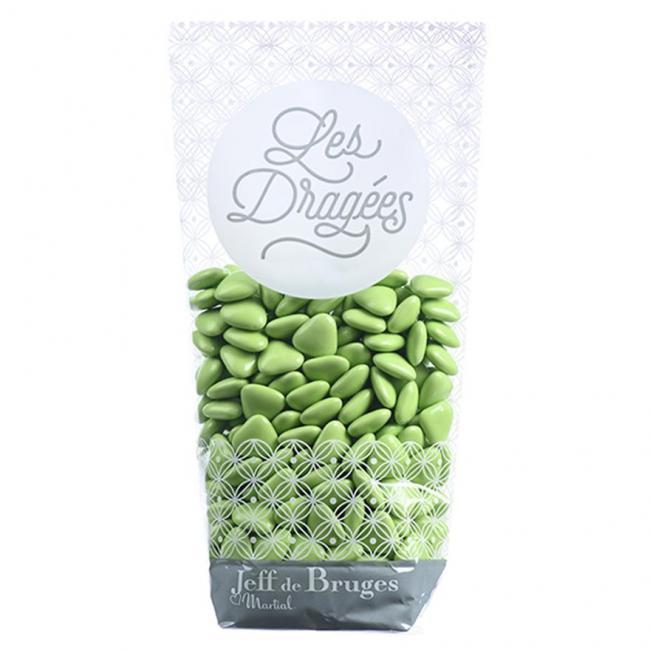 Sachet petits cœurs « pétale d’amour » chocolat au lait vert tilleul