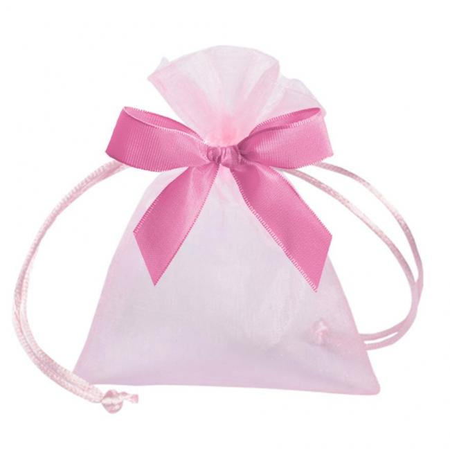 POCHETTE ORGANDI ROSE PALE AVEC RUBAN