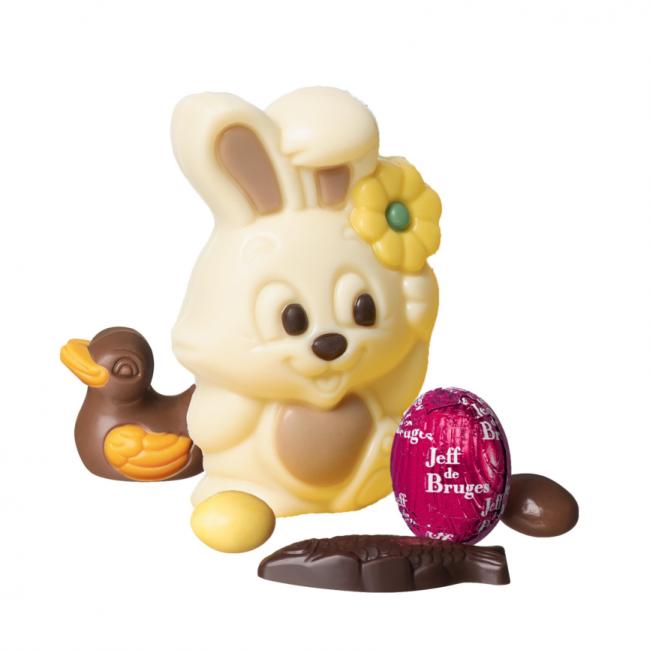 Lapin Flora en chocolat blanc garni