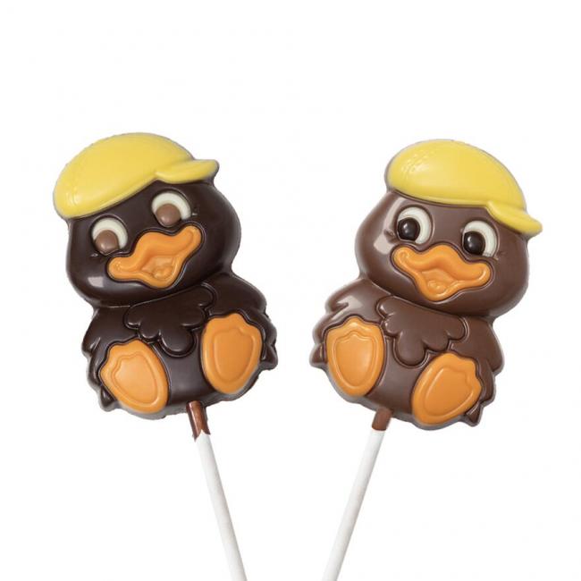Sucette canard Samuel en chocolat au lait ou noir
