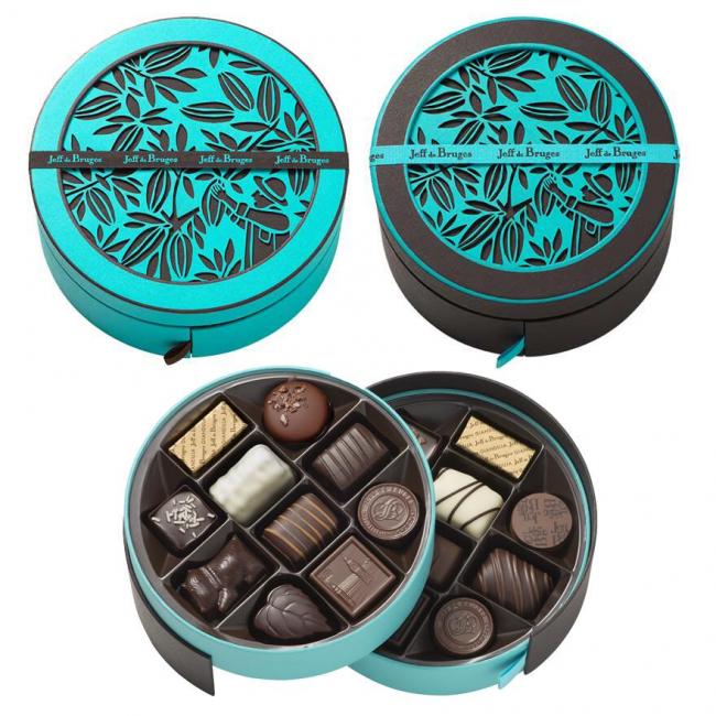 Boite ronde marron ou bleu 20 chocolats assortis
