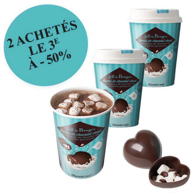 3 bombes coeur de chocolat noir et ses petites guimauves par Jeff de Bruges