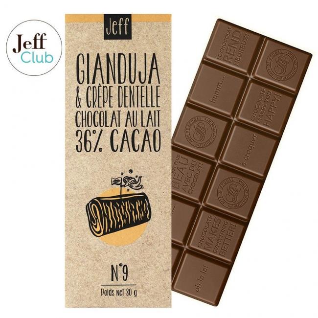 Tablette N°9 Chocolat au Lait 36%, Noisettes Gianduja et Crêpe Dentelle