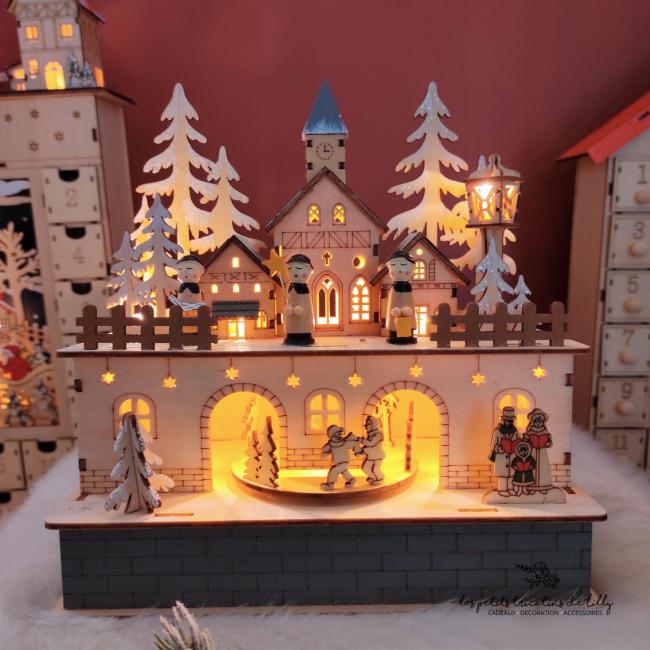 VILLAGE DE NO&Euml;L LUMINEUX ET MUSICAL EN BOIS