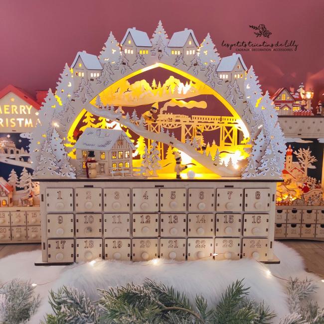 CALENDRIER DE L'AVENT LUMINEUX EN BOIS - SKI