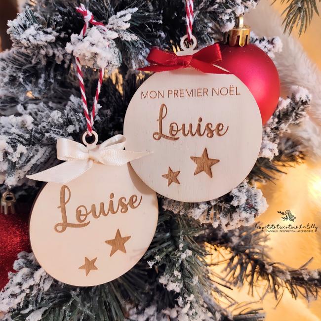 BOULE DE NO&Euml;L EN BOIS PERSONNALIS&Eacute;E - MOTIF ETOILES