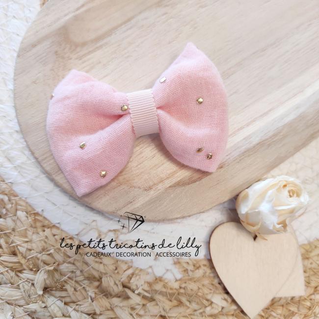BARRETTE GROS NOEUD ROSE TENDRE