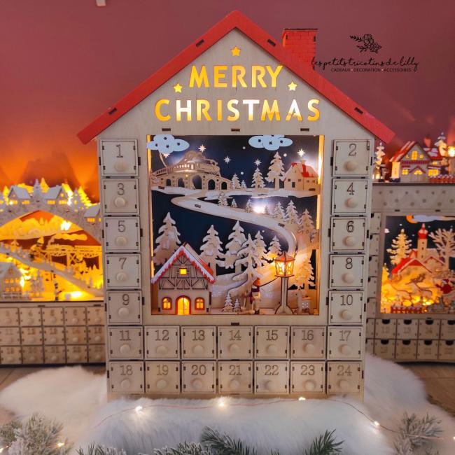 CALENDRIER DE L'AVENT LUMINEUX EN BOIS - MERRY CHRISTMAS