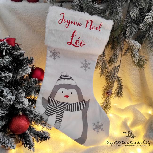 BOTTE DE NO&Euml;L BLANCHE ET GRISE - PINGOUIN