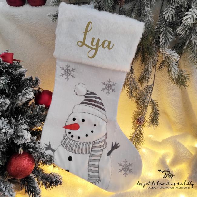 BOTTE DE NO&Euml;L BLANCHE ET GRISE - BONHOMME DE NEIGE