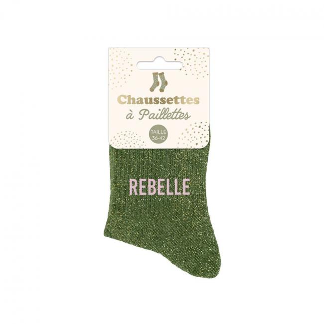 CHAUSSETTES A PAILLETTES - REBELLE KAKI