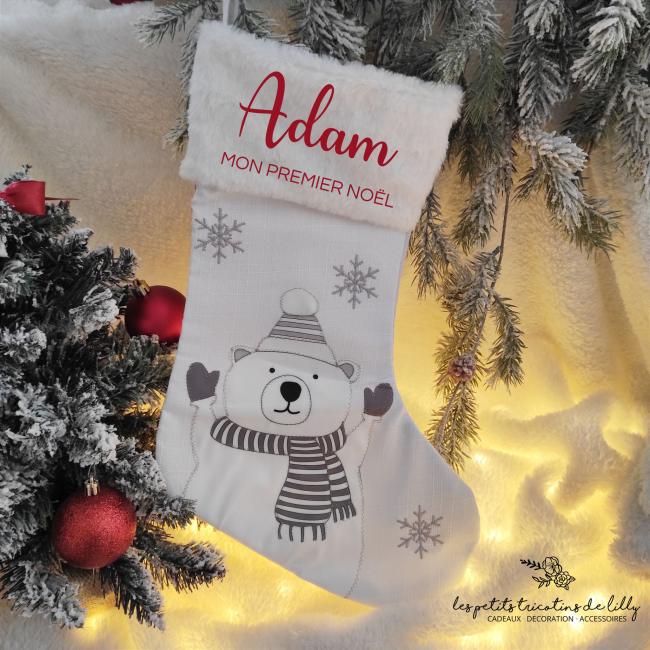 BOTTE DE NO&Euml;L BLANCHE ET GRISE - OURS POLAIRE