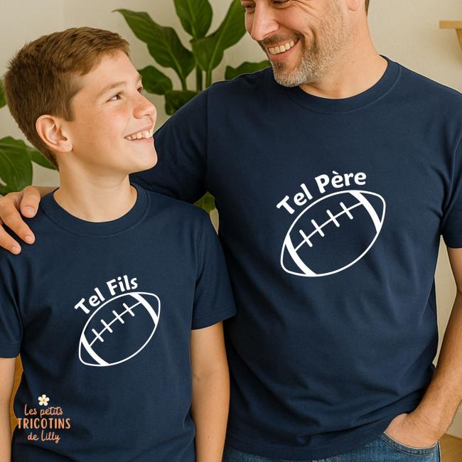 TEE-SHIRT TEL PERE / TEL FILS (FILLE) RUGBY - TEXTE PERSONNALISABLE