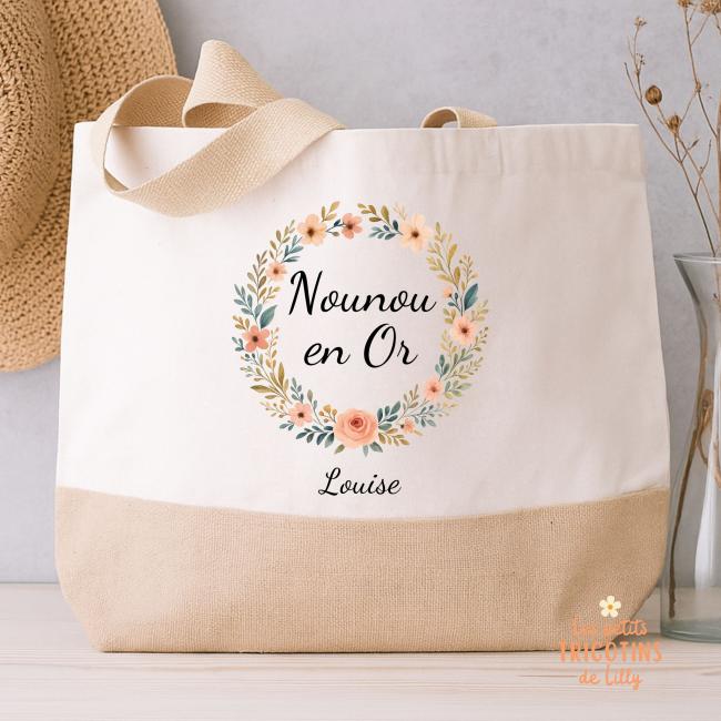 SAC TOILE ET JUTE PERSONNALISE - THEME FLEURS