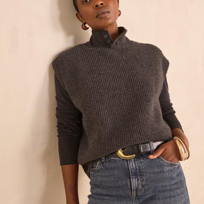 Pull sans manches en laine et yack m&eacute;lang&eacute;e AUGUSTIN