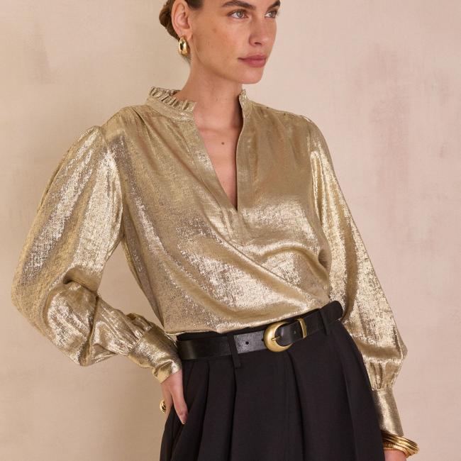 Blouse iris&eacute;e col V &agrave; manches longues BETH