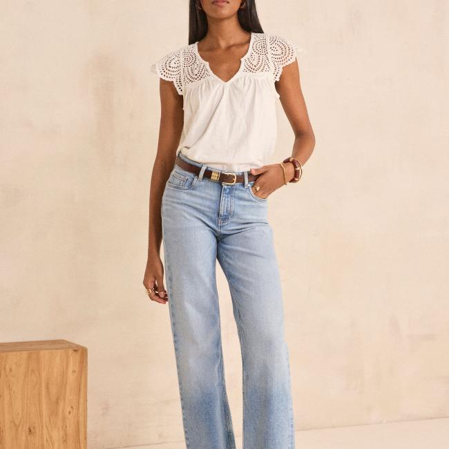 Jean droit en coton m&eacute;lang&eacute; RONNIE