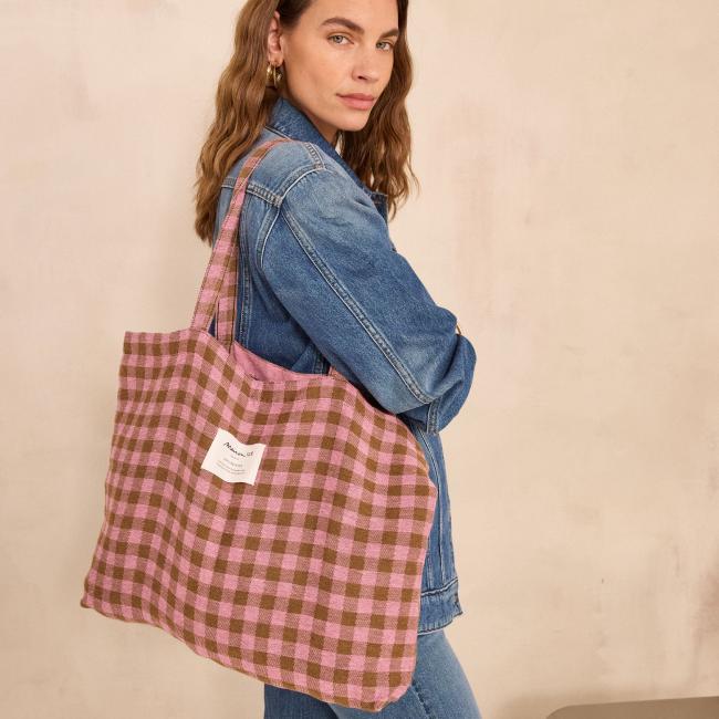 Sac Cabas en Coton M&eacute;lang&eacute; &agrave; Carreaux TOTE BAG Petit Mod&egrave;le