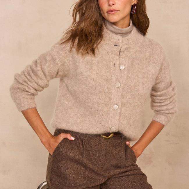 Pull manches longues en mohair m&eacute;lang&eacute; AIMEE