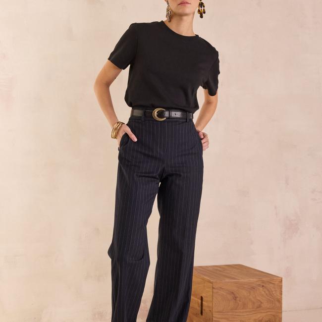 Pantalon taille haute ray&eacute; LAYLA